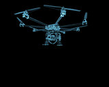 Drone plane uav x-ray blue transparent isolated on black