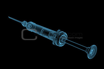Syringe x-ray blue transparent isolated on black