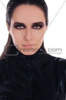 Woman in Black Leather Suit