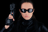 Woman Spy Holding Gun