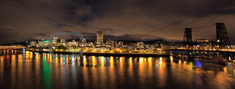 Portland City Skyline with Bridges at Night