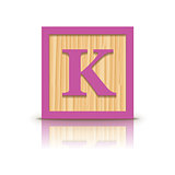 Vector letter K wooden alphabet block