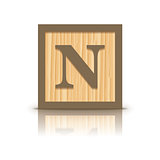 Vector letter N wooden alphabet block