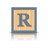 Vector letter R wooden alphabet block