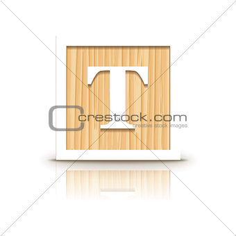 Vector letter T wooden alphabet block