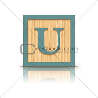 Vector letter U wooden alphabet block