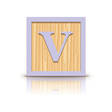Vector letter V wooden alphabet block