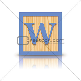 Vector letter W wooden alphabet block