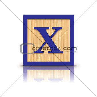 Vector letter X wooden alphabet block