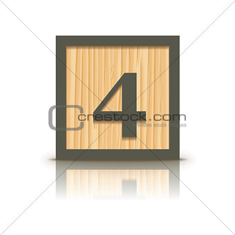 Vector number 4 wooden alphabet block