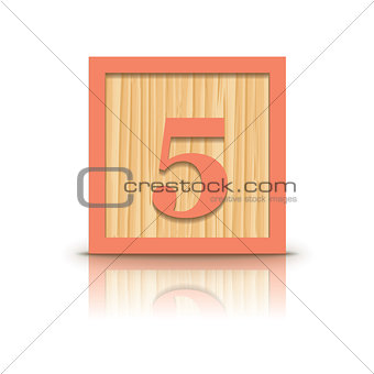 Vector number 5 wooden alphabet block