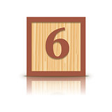 Vector number 6 wooden alphabet block