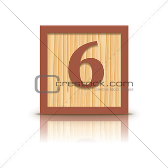 Vector number 6 wooden alphabet block