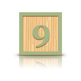 Vector number 9 wooden alphabet block