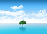 3D ocean scene with tree