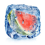 Watermelon in ice cube
