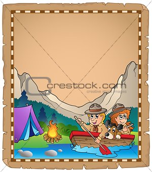 Parchment with two scouts in boat