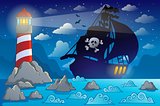 Pirate ship silhouette near coast 2