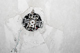 grungy white background of natural cement with open electric soc
