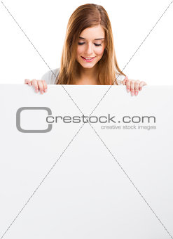 Woman with a big blank board