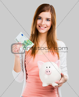 Woman saving money