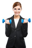 Business woman lifting weights