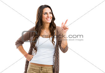 Beautiful woman pointing to something