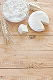 Cottage cheese, tzfat cheese and grains background