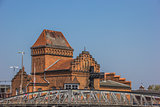 Steel bridge and old building in Lubeck