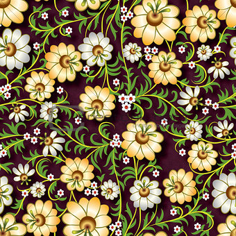 abstract seamless floral ornament with flowers on brown backgrou