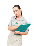 business woman with a turquoise folder