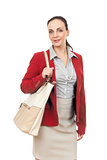 business woman with a beige handbag