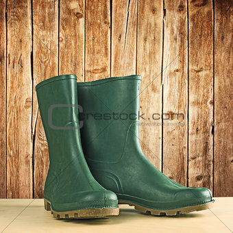Green rubber boots for garden work