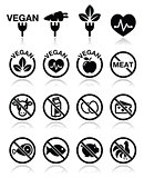 Vegan, no meat, vegetarian, lactose free icons set