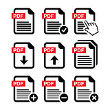 PDF download and upload icons set