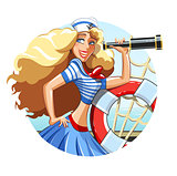 Sailor girl with pipe and rescue ring