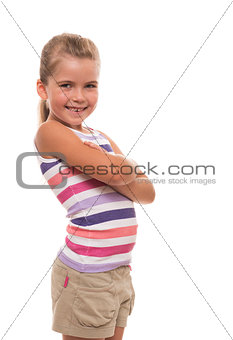 little girl standing on white background