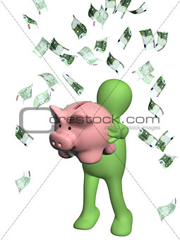 Happy puppet and banknotes of euro