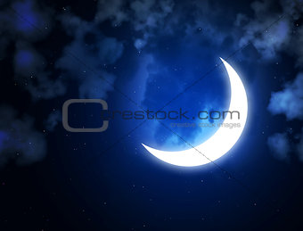 Bright moon in the night sky