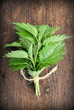 stinging nettle on a wooden background