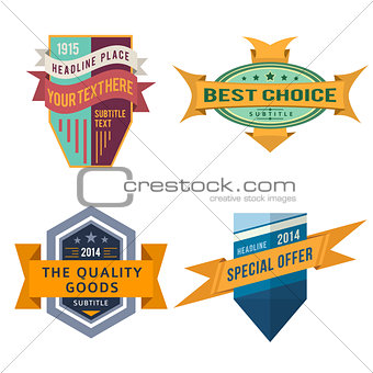 set of vector logo retro ribbon labels and vintage style shield banners