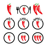 Red hot chili peppers icons set