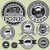 vector set of labels with pig and pork