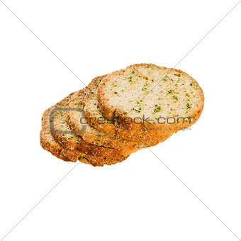 Series of round rusks with spices isolated on white