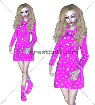3D Woman in Pink Coat
