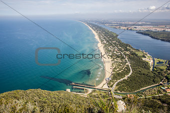 View of beach, lake and clear sea from Mount Circeo