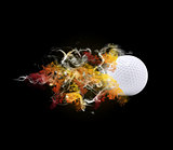 Golf ball in the colored smoke