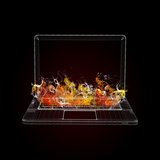 Wire frame laptop in the colored smoke