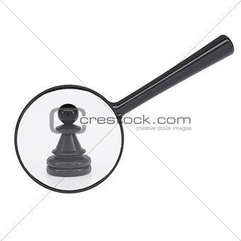 Black pawn and magnifying glass