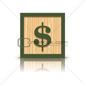 Vector dollar sign wooden alphabet block